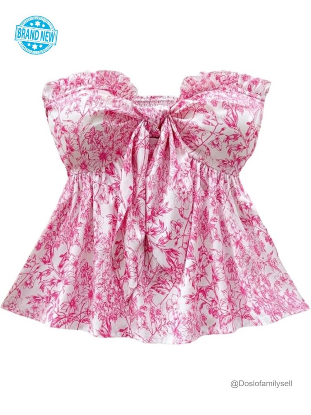 Floral Print Tie Front Tube Top Strapless Sleeveless Ruffle Hem Bandeau Top